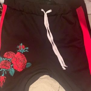 Black and red boohoo sweatpants